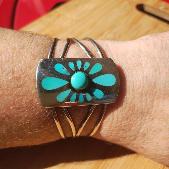 Jay King DTR mine finds large turquoise inlay cuff bracelet 925 Sterling Silver - Picture 9 of 14